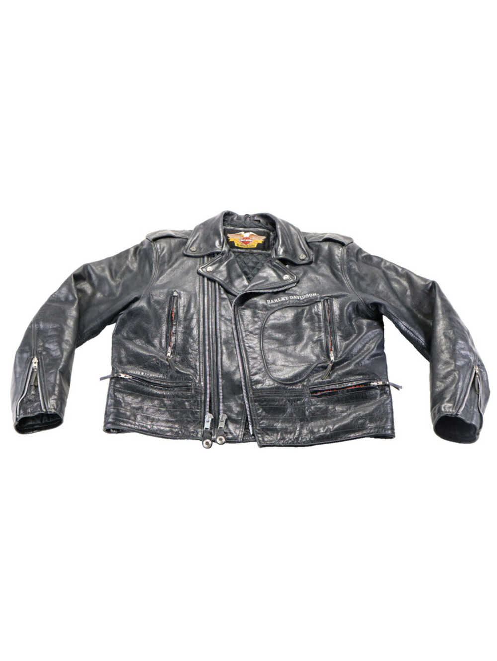 vintage harley davidson jacket L black leather D Pocket double zip snap bar vtg